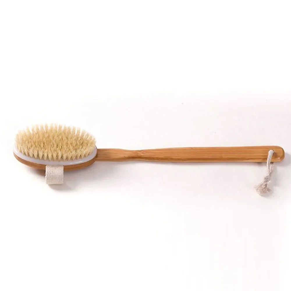 Natural Bath Brush with Long Wooden Handle Shower Body Brush Shower Back Scrubber Bath Sponge for Body Cleaning