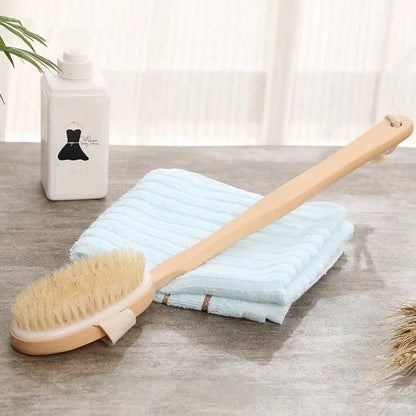 Natural Bath Brush with Long Wooden Handle Shower Body Brush Shower Back Scrubber Bath Sponge for Body Cleaning