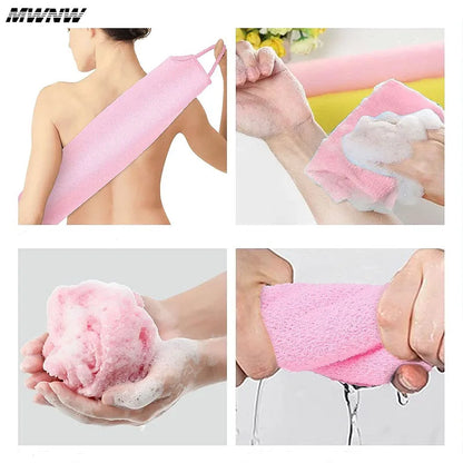 High Elasticity Frosted Long Shower Towel Shower Body Brush Bathing Massage Back Body Exfoliating Bathroom Wash Brush Bath Tools