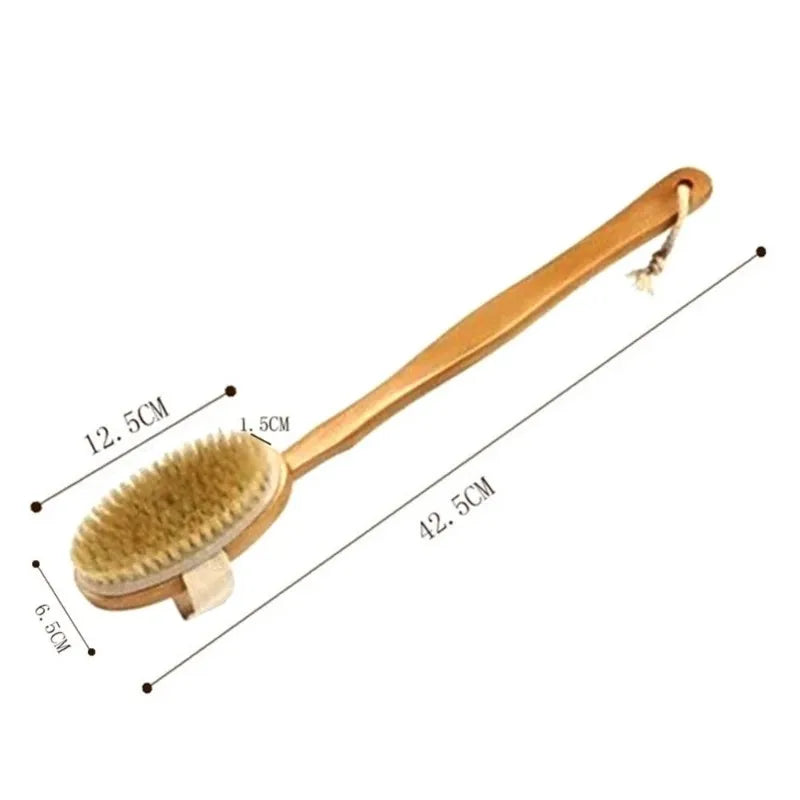 Natural Bath Brush with Long Wooden Handle Shower Body Brush Shower Back Scrubber Bath Sponge for Body Cleaning