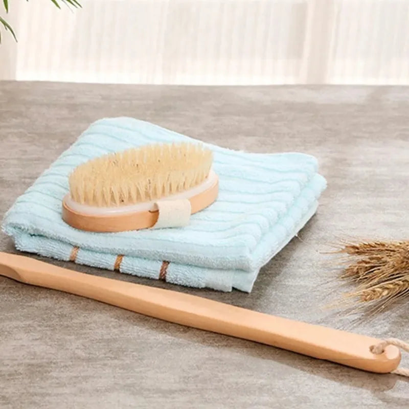 Natural Bath Brush with Long Wooden Handle Shower Body Brush Shower Back Scrubber Bath Sponge for Body Cleaning